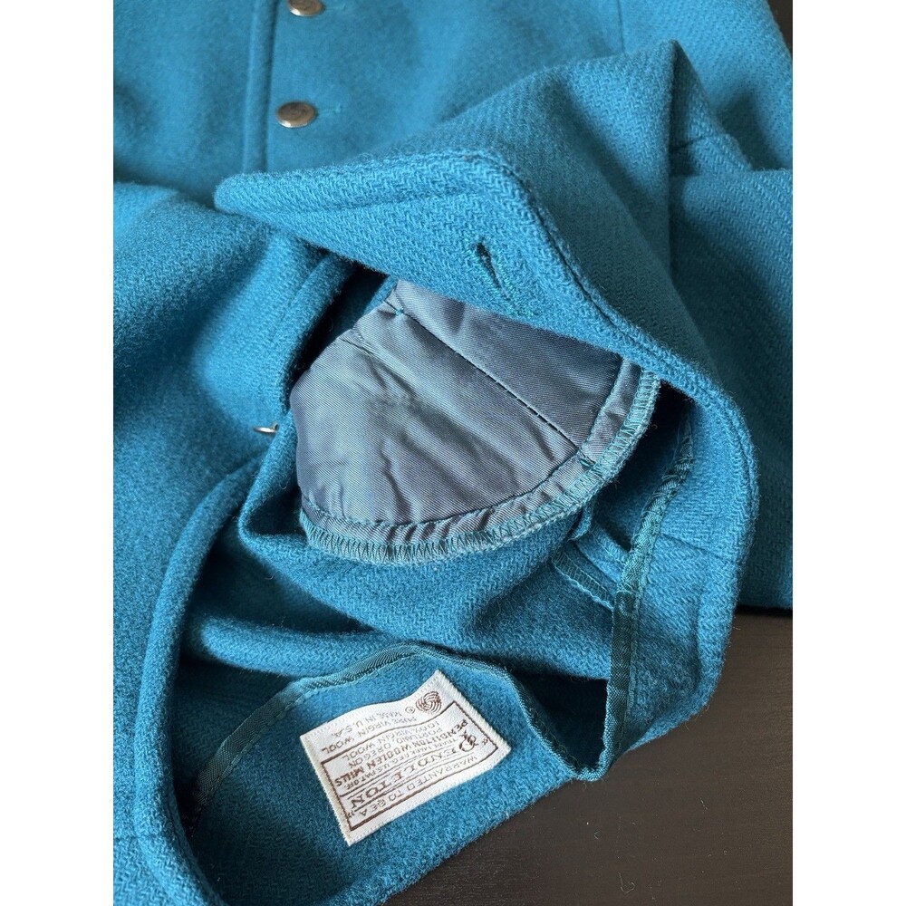 Pendleton Vintage 100% Wool Cropped Jacket Buttons Teal USA Shoulder Pads Medium - Picture 8 of 11